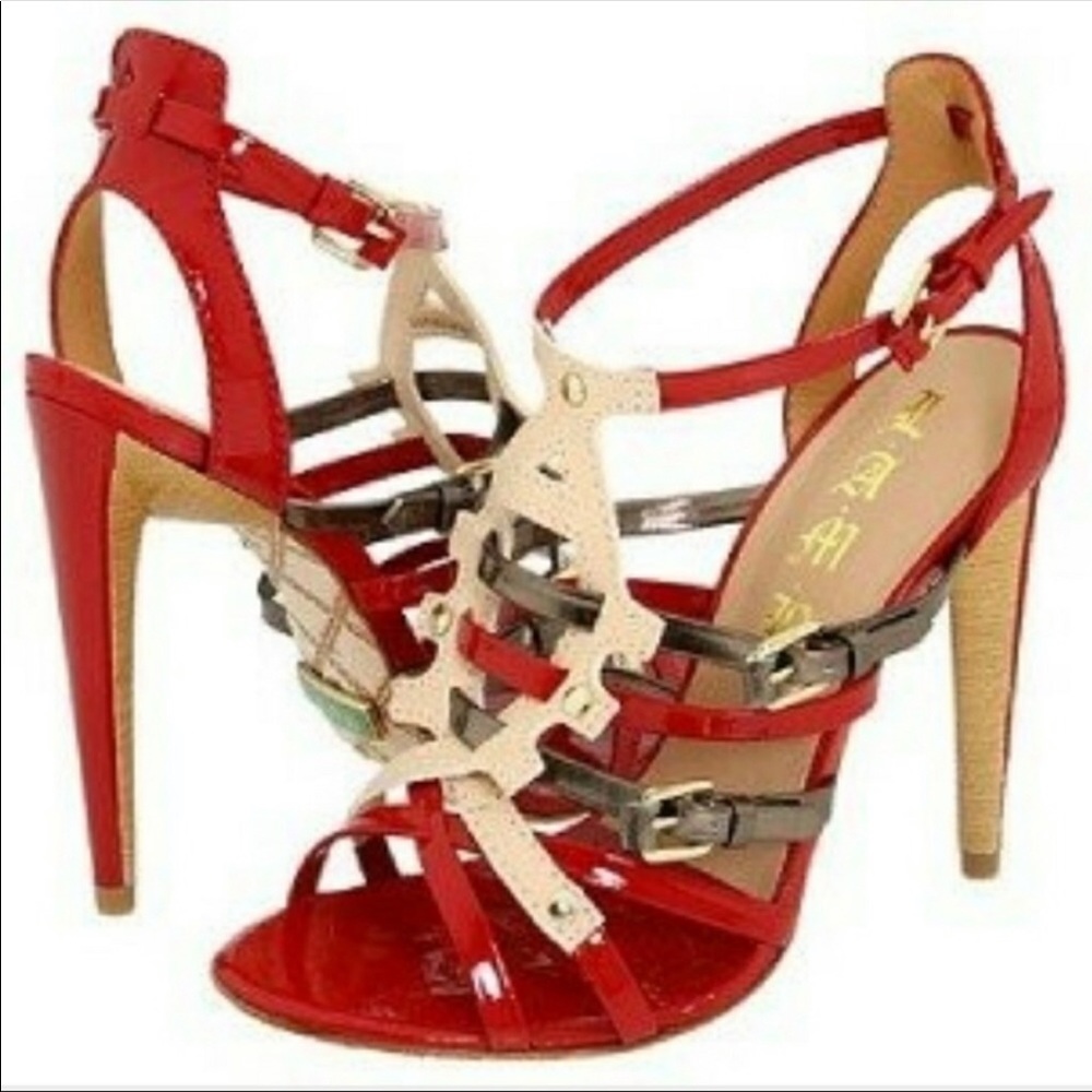 NWOT GORGEOUS L.A.M.B. Strap Red killer Heels ๐ - Picture 1 of 4